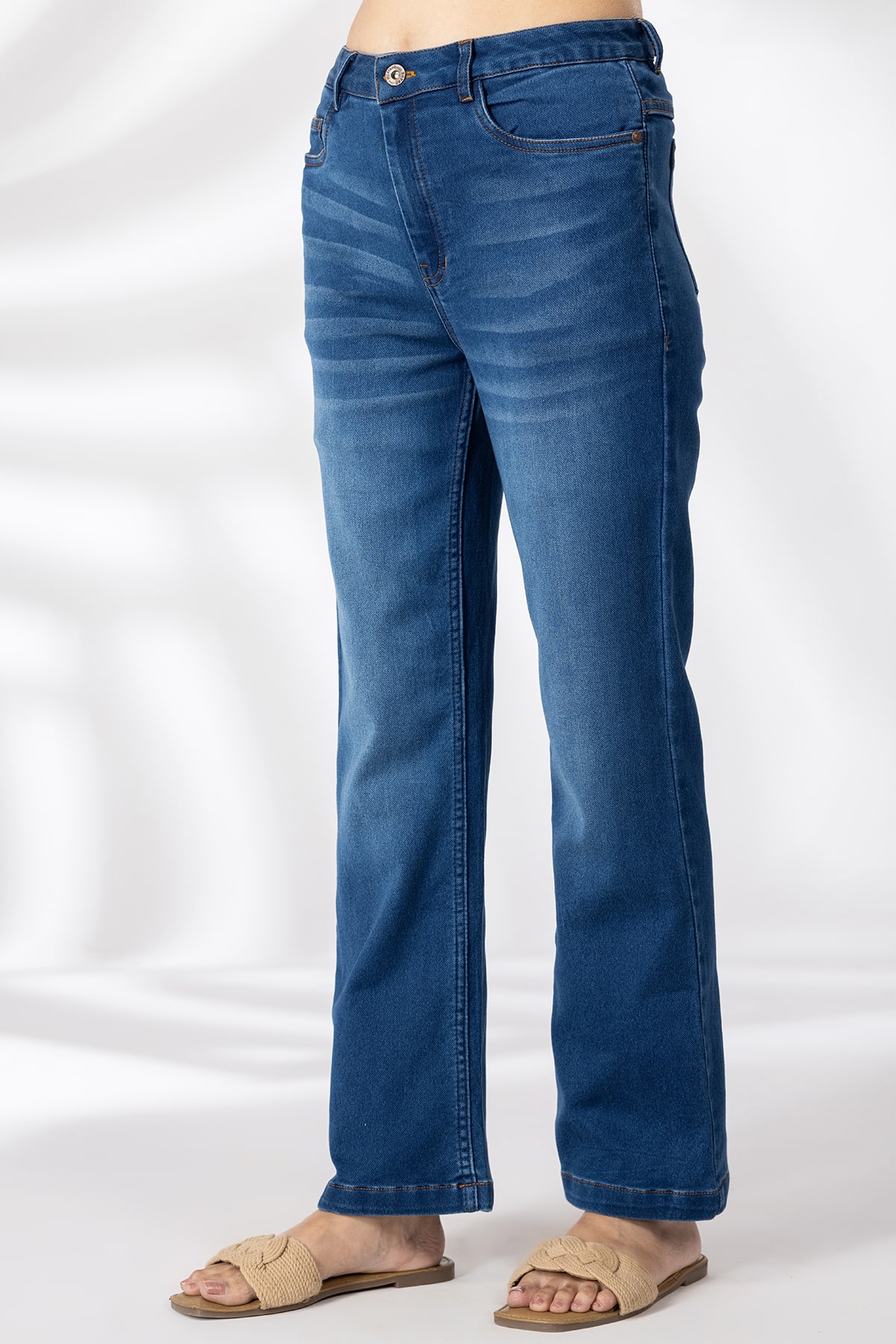 Solid Blue Denim Jeans For Women