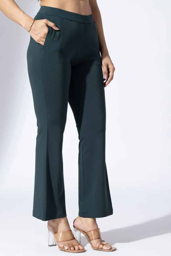 Forest Green Solid Pants Ladies
