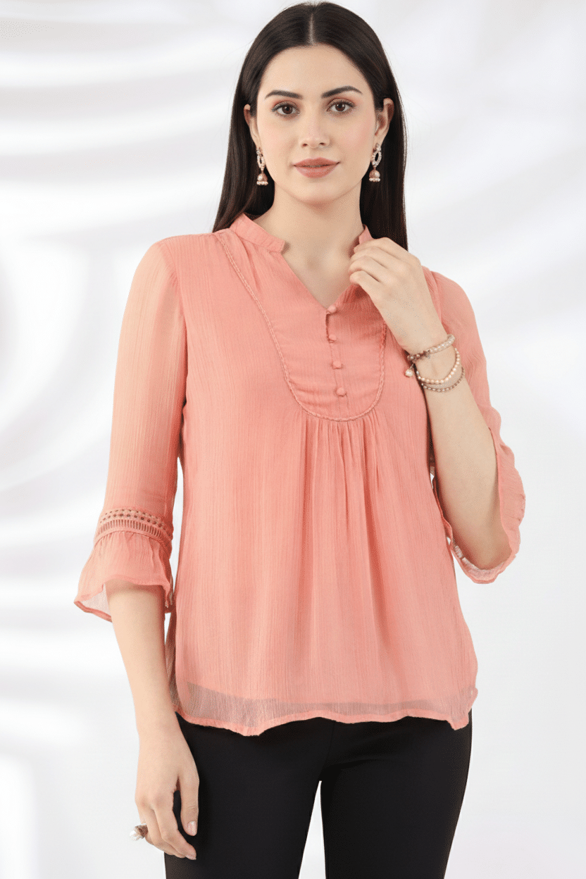 Peach Solid Tops For Women
