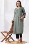 Embroidered Green Kurti For Women