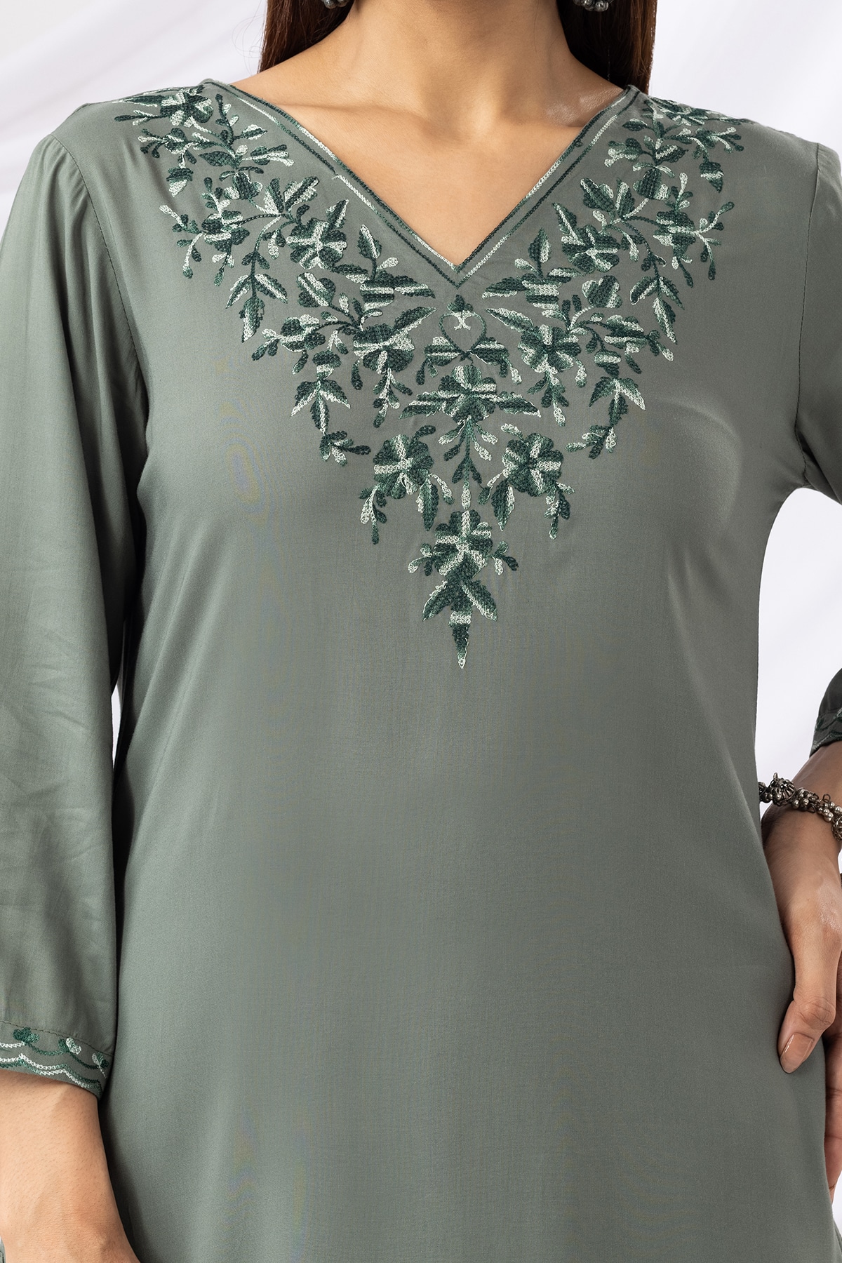 Embroidered Green Kurti For Women