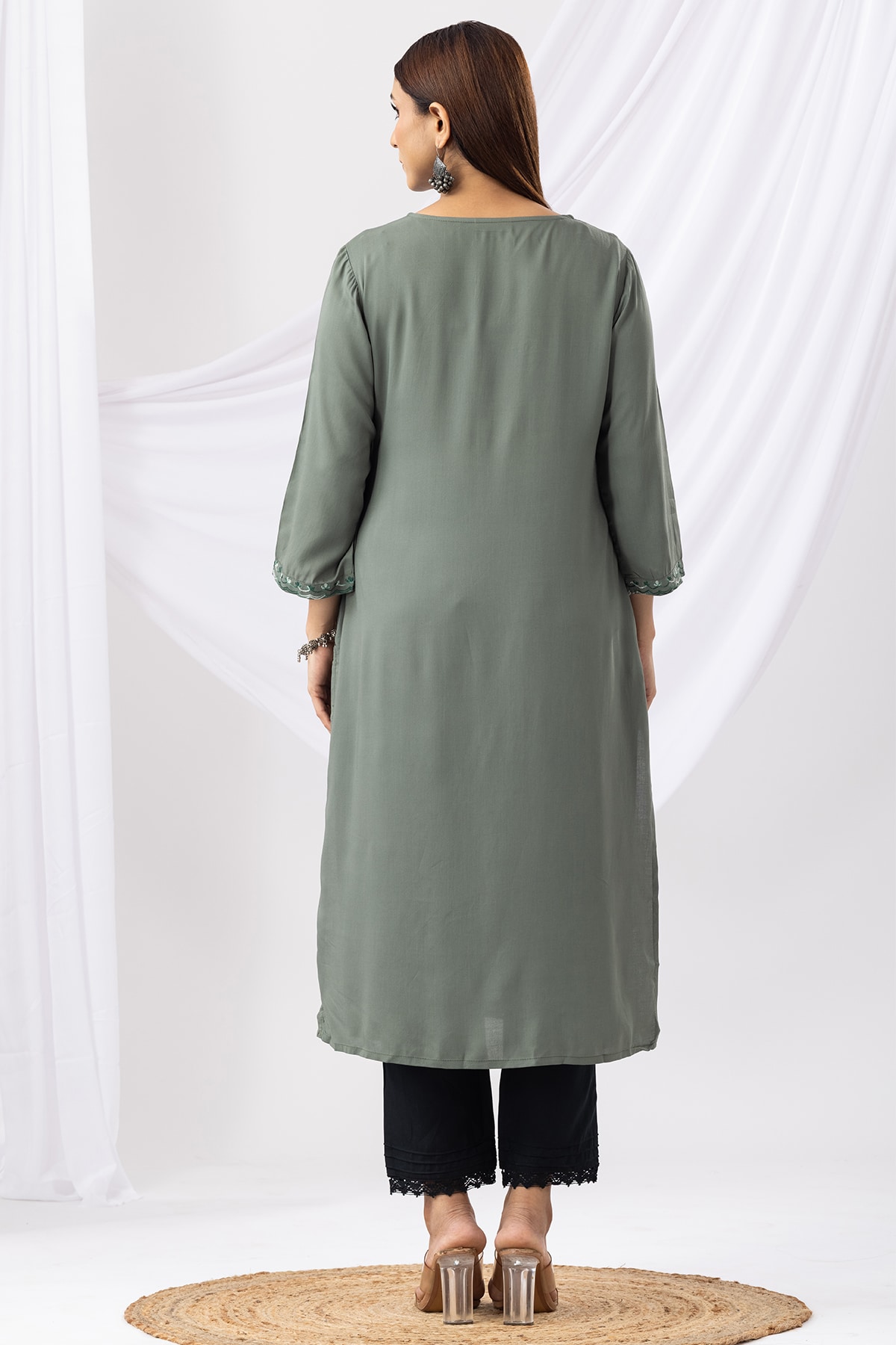 Embroidered Green Kurti For Women