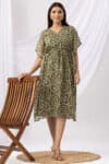 Green Printed Kaftan Dress Women's