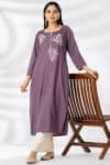Embroidered Purple Kurta For Woman