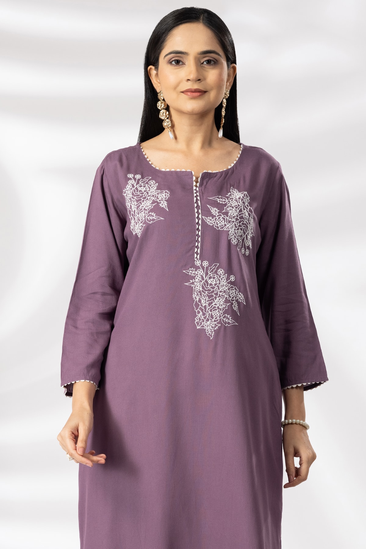 Embroidered Purple Kurta For Woman