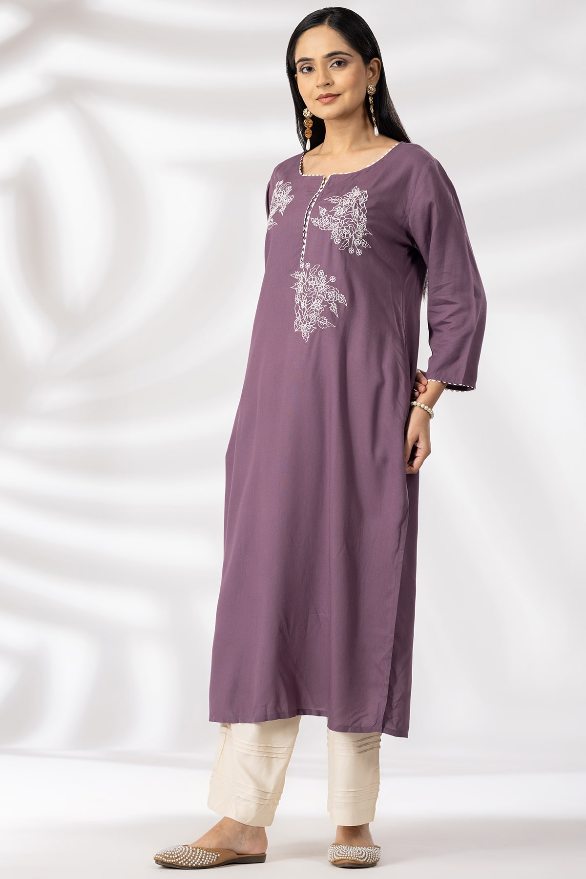 Embroidered Purple Kurta For Woman