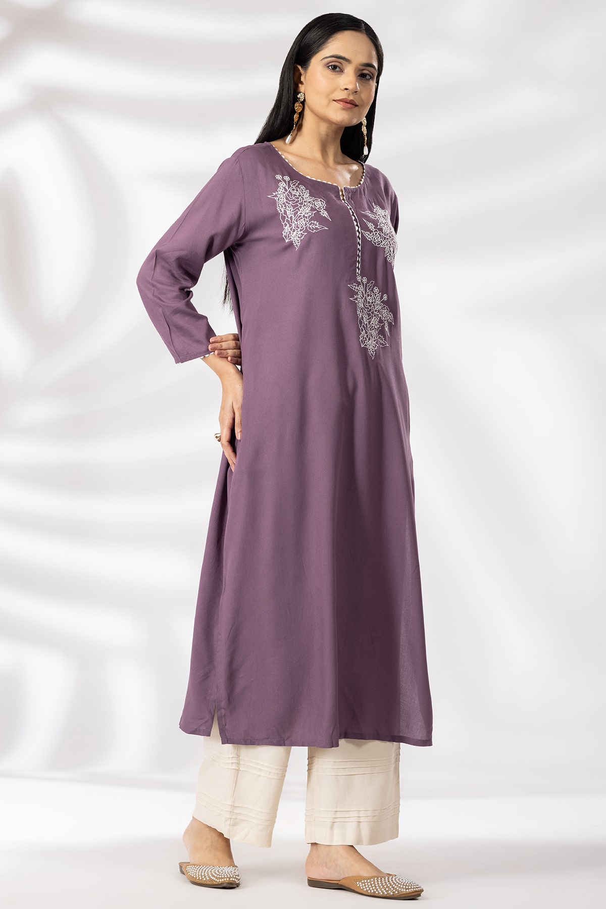 Embroidered Purple Kurta For Woman