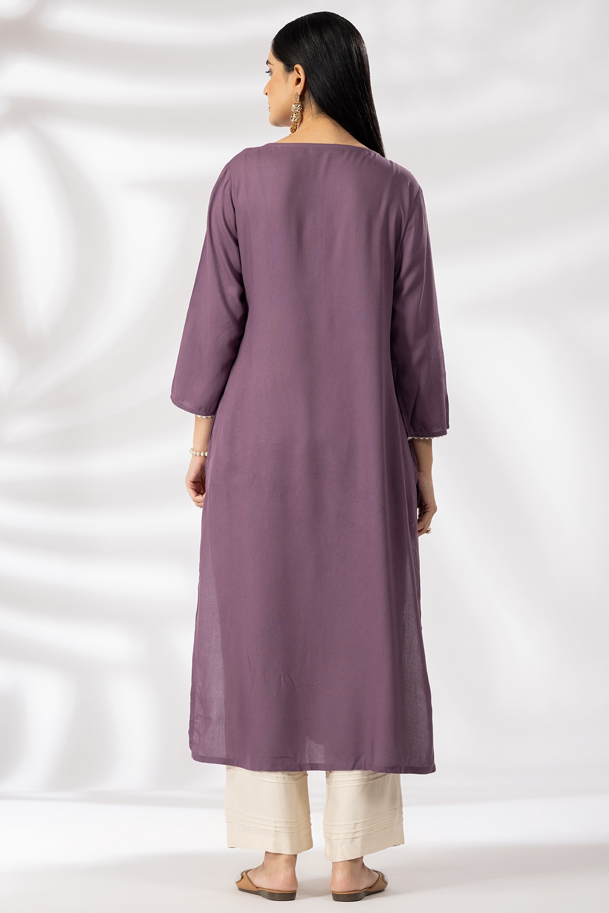 Embroidered Purple Kurta For Woman