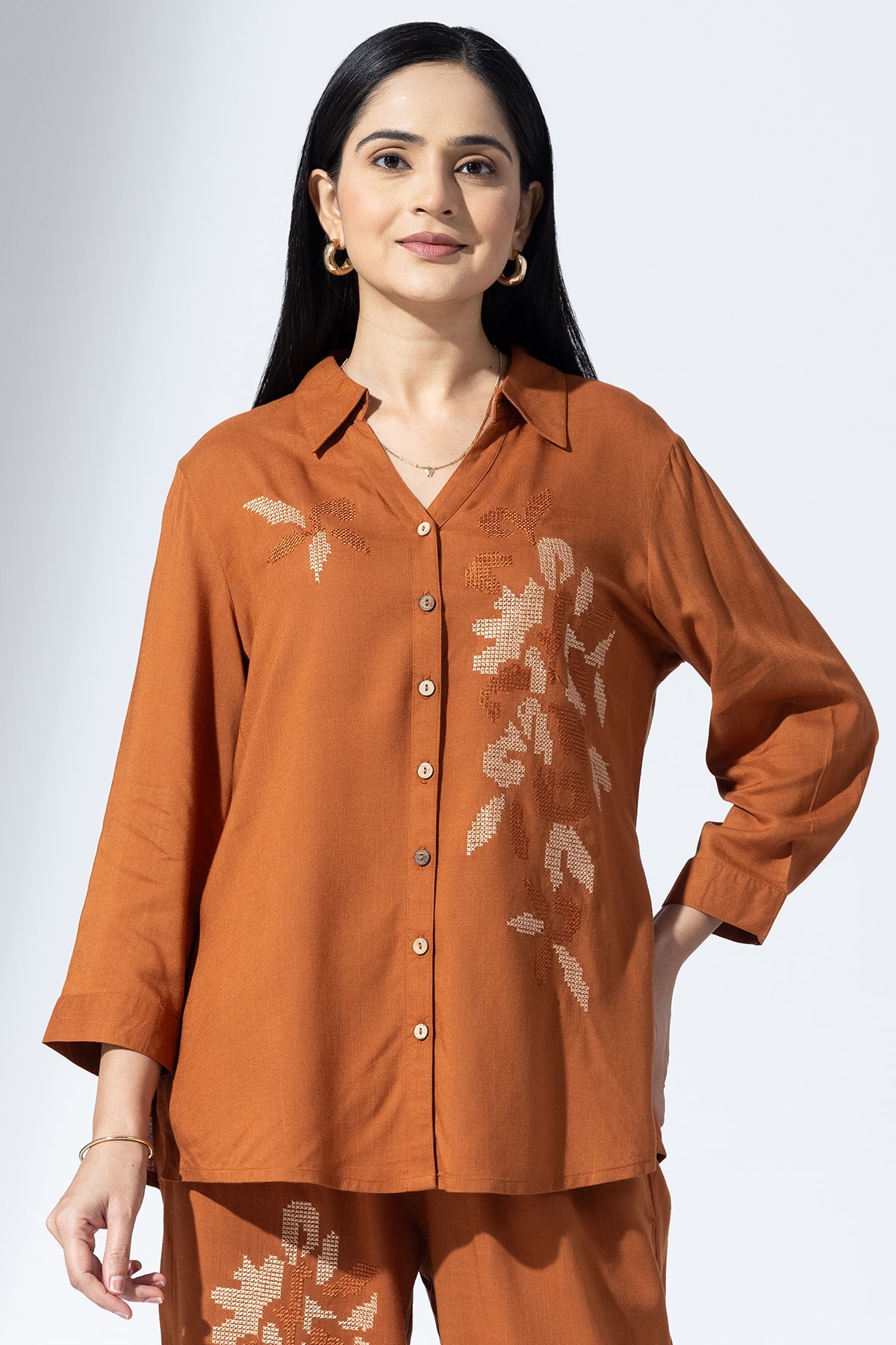 Co Ord Orange Shirt Women