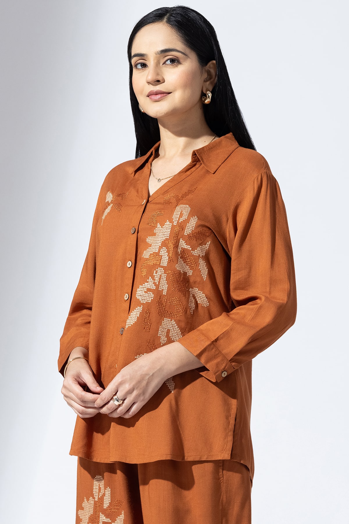 Co Ord Orange Shirt Women