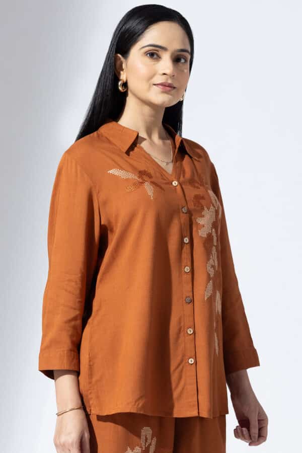 Co Ord Orange Shirt Women