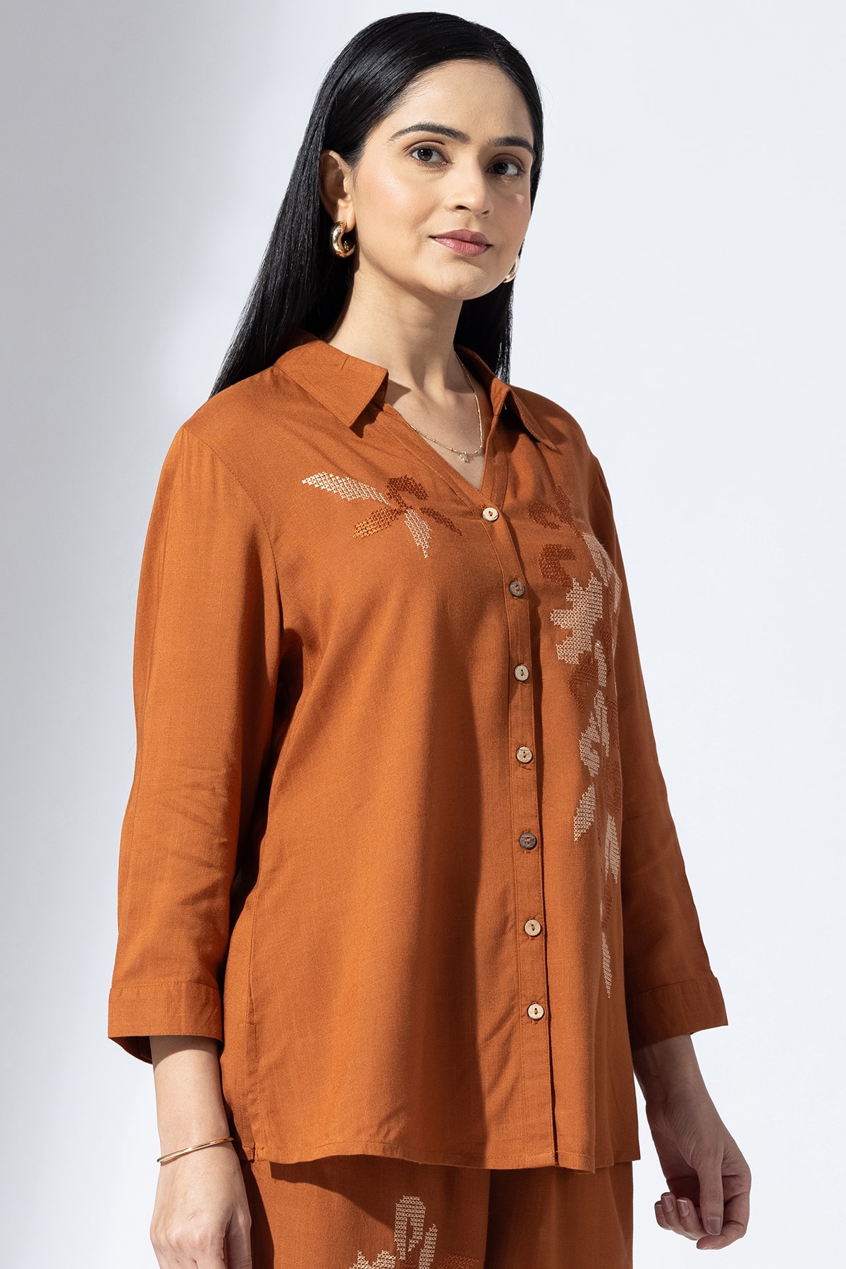 Co Ord Orange Shirt Women