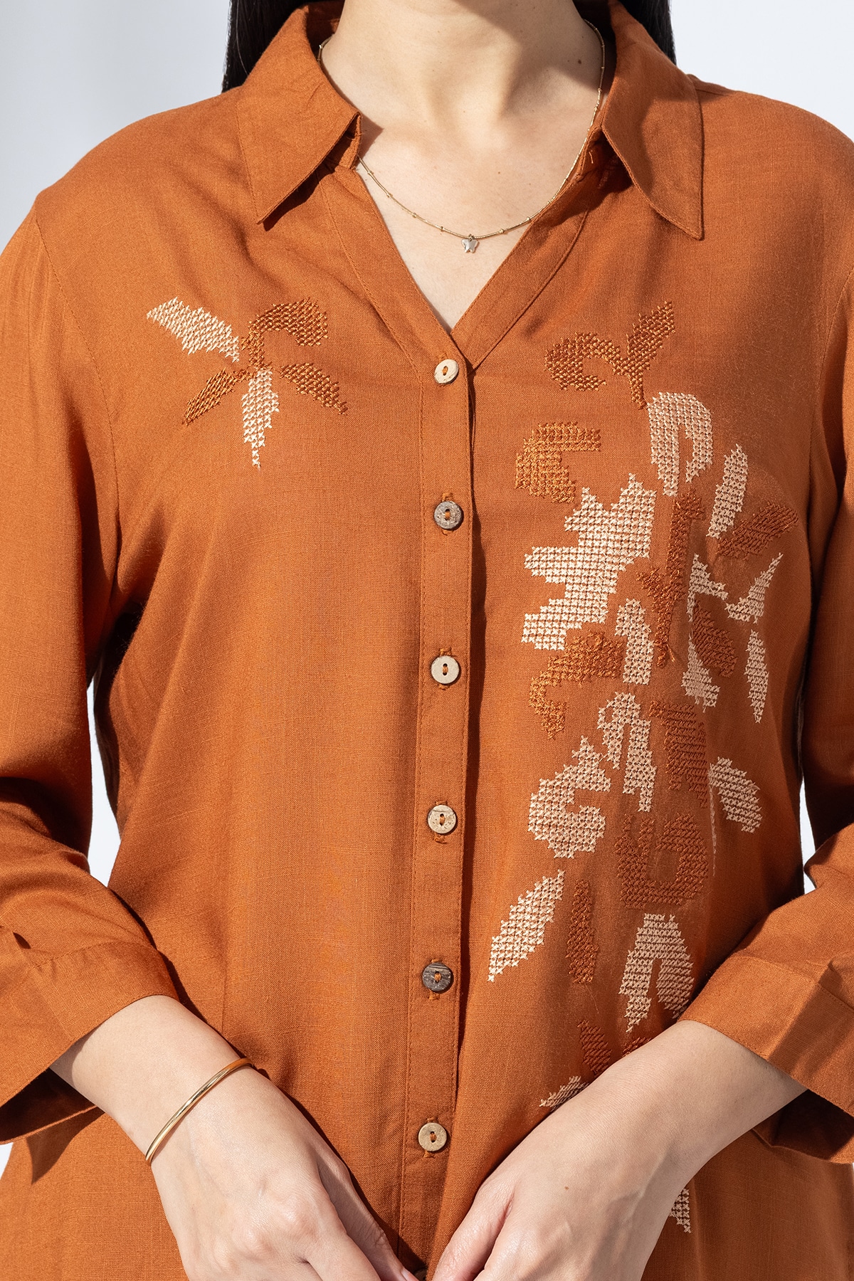 Co Ord Orange Shirt Women