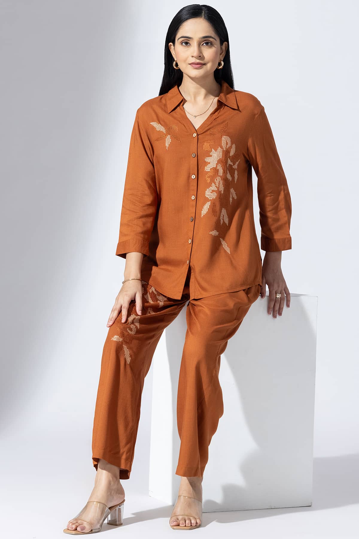 Co Ord Orange Shirt Women