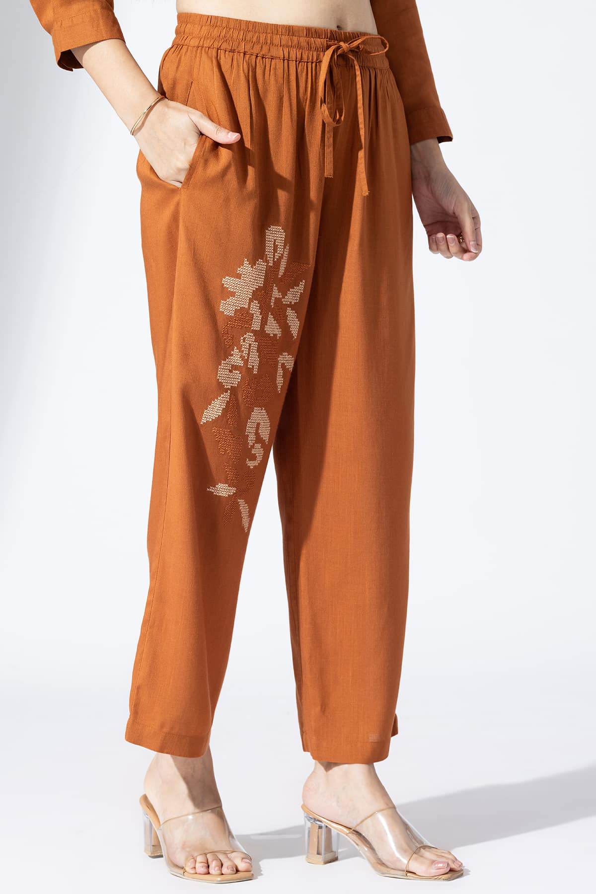 Co Ord Orange Palazzo Pants Ladies