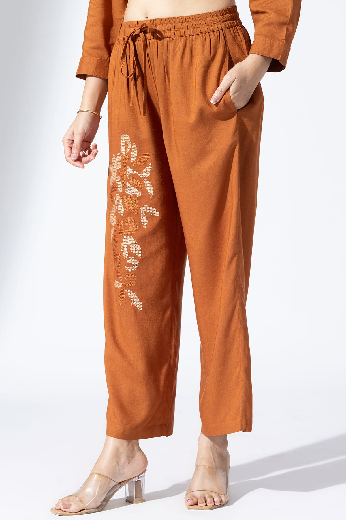 Co Ord Orange Palazzo Pants Ladies