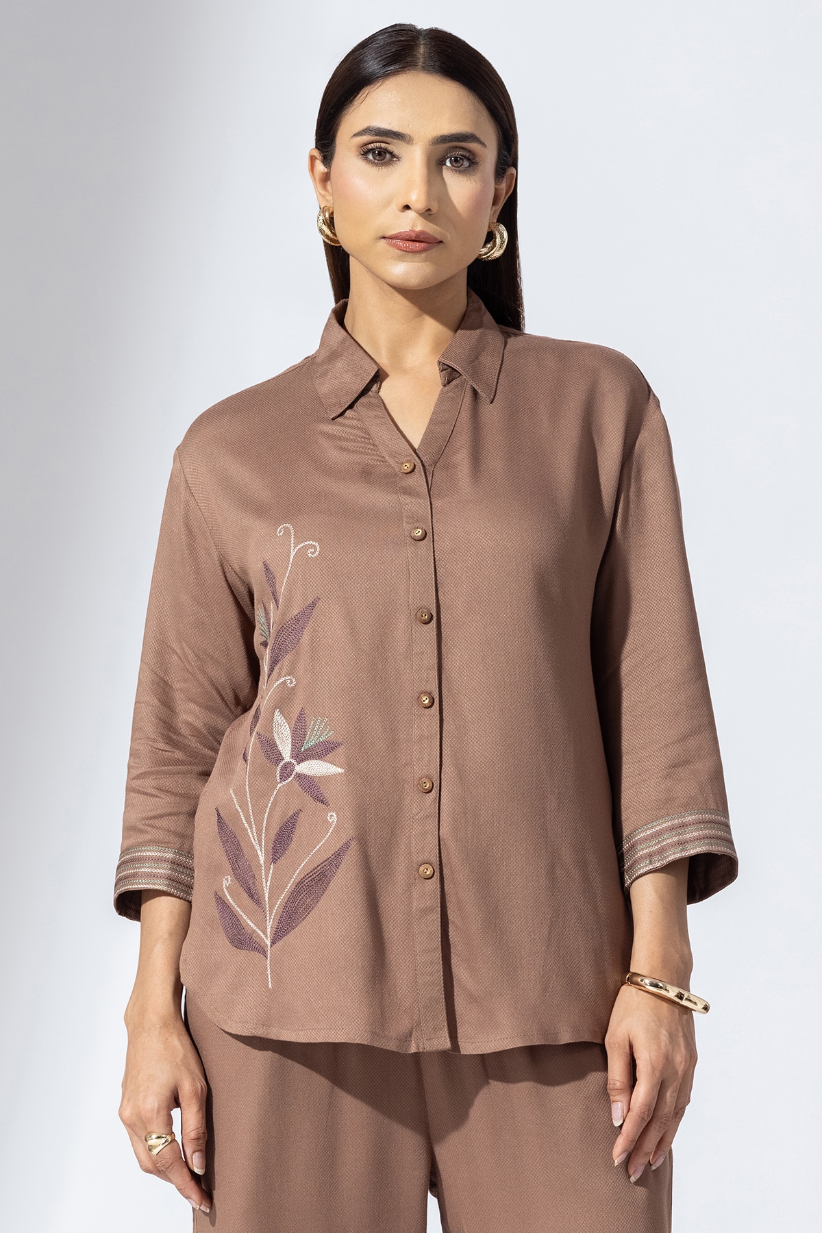 Co Ord Brown Shirt Women