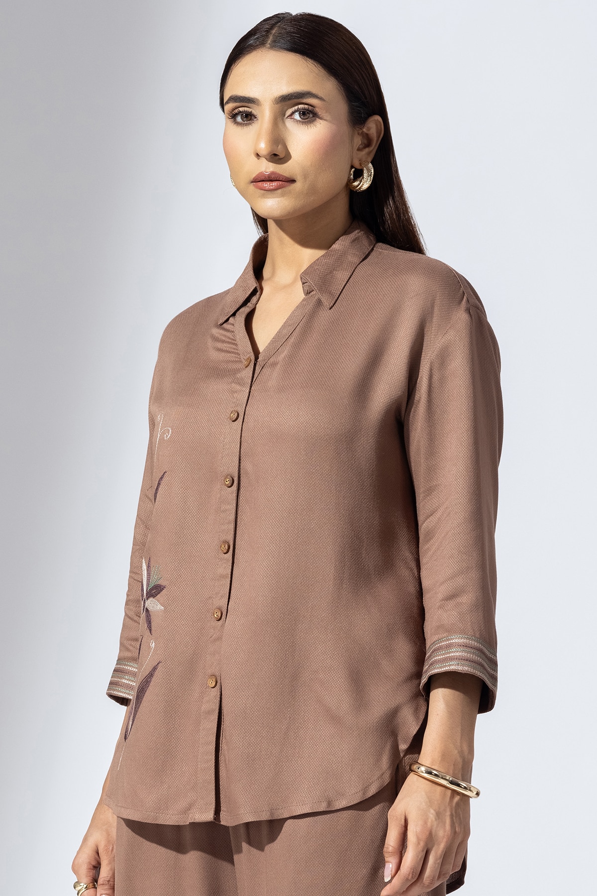 Co Ord Brown Shirt Women