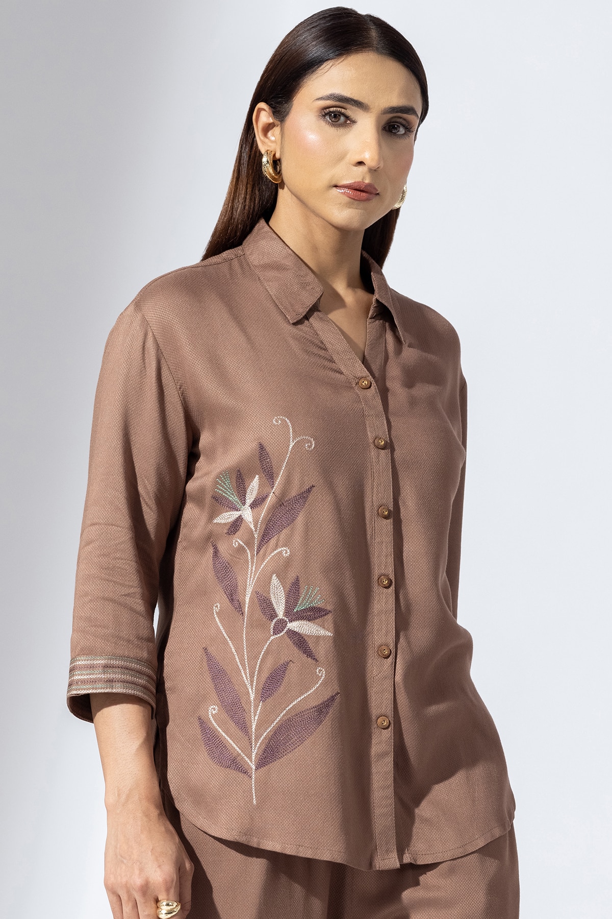 Co Ord Brown Shirt Women