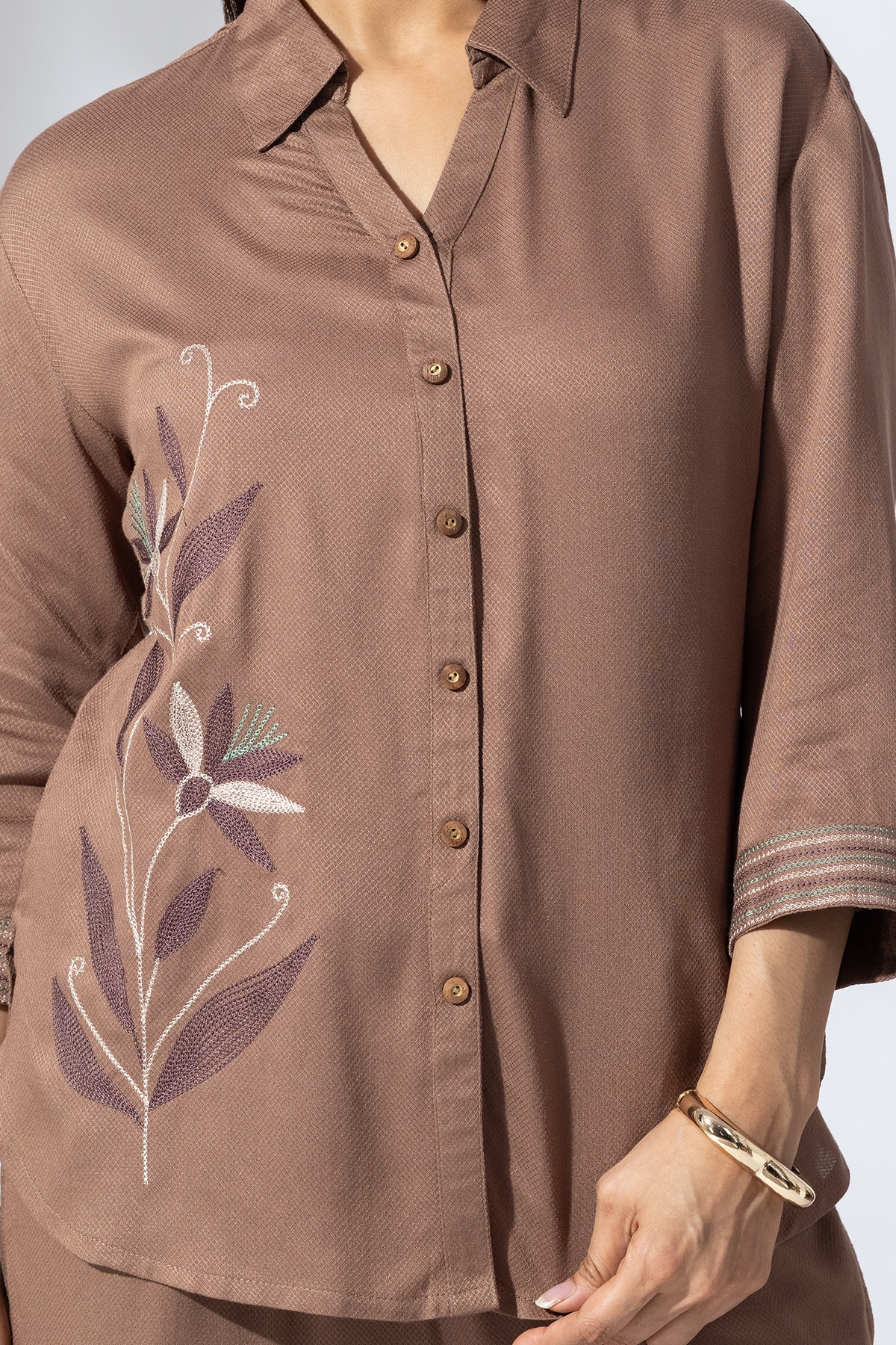 Co Ord Brown Shirt Women