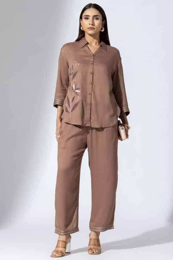 Co Ord Brown Shirt Women