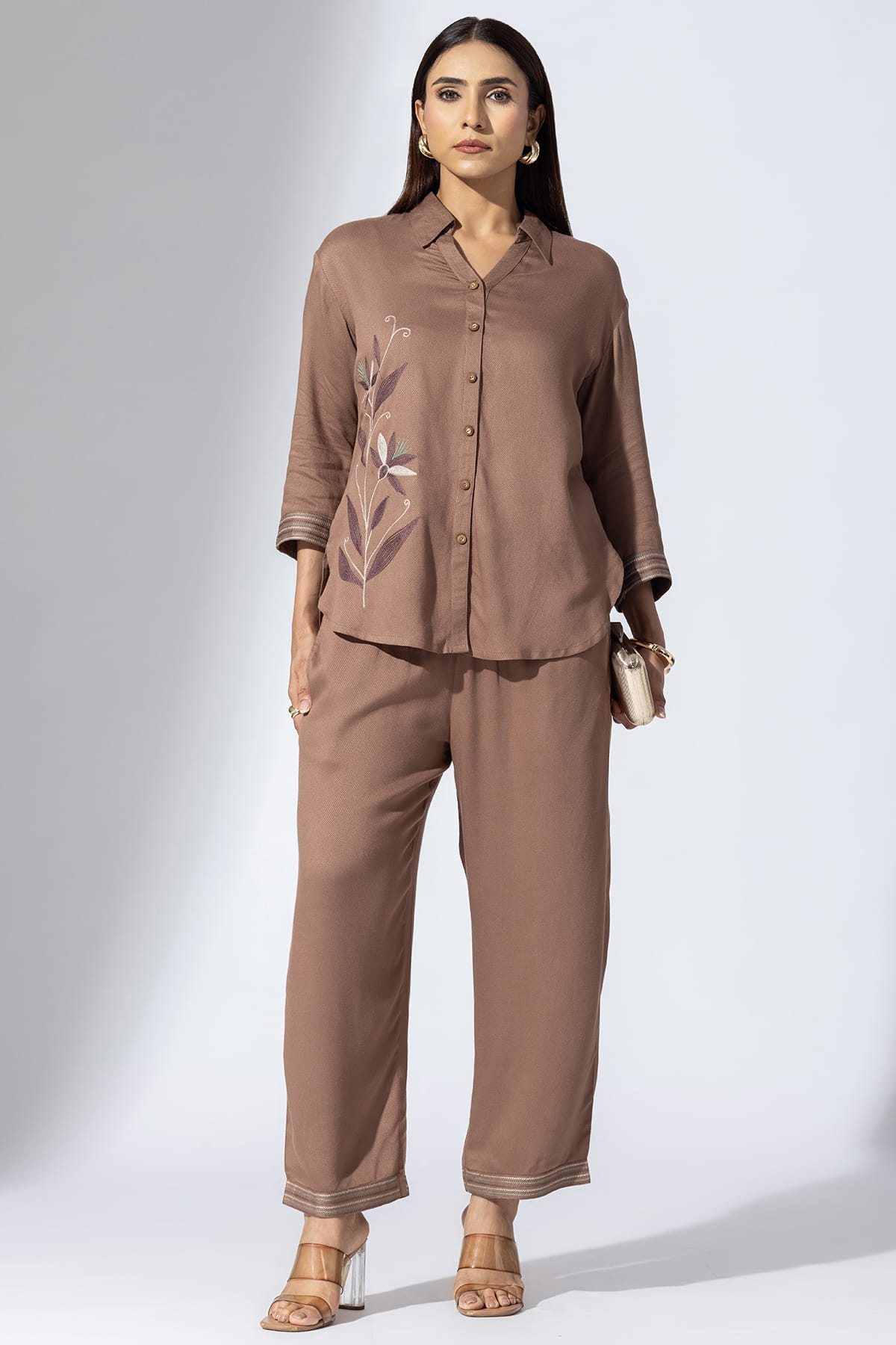Co Ord Brown Shirt Women