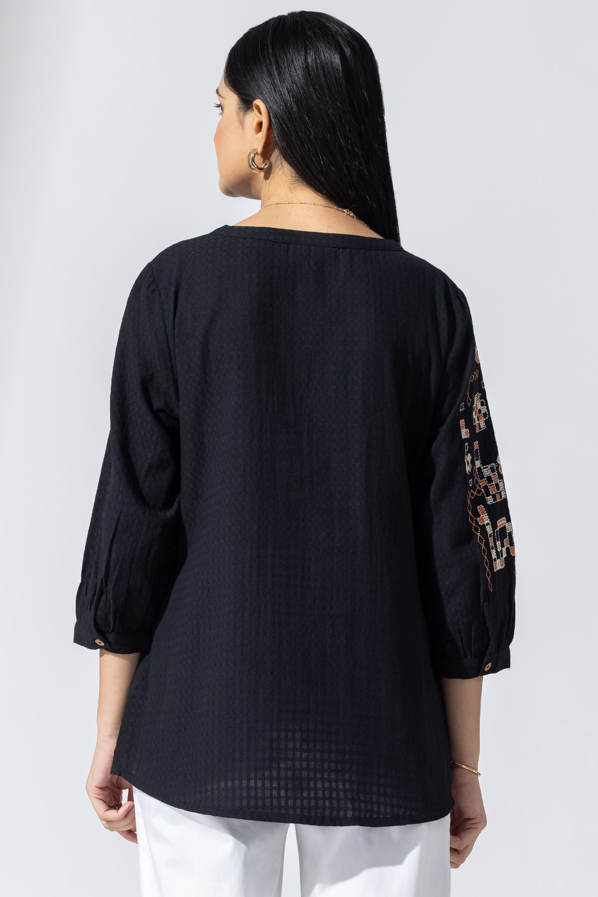 Embroidered Black Tops Ladies