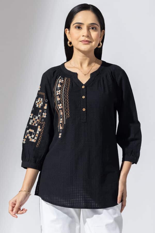 Embroidered Black Tops Ladies