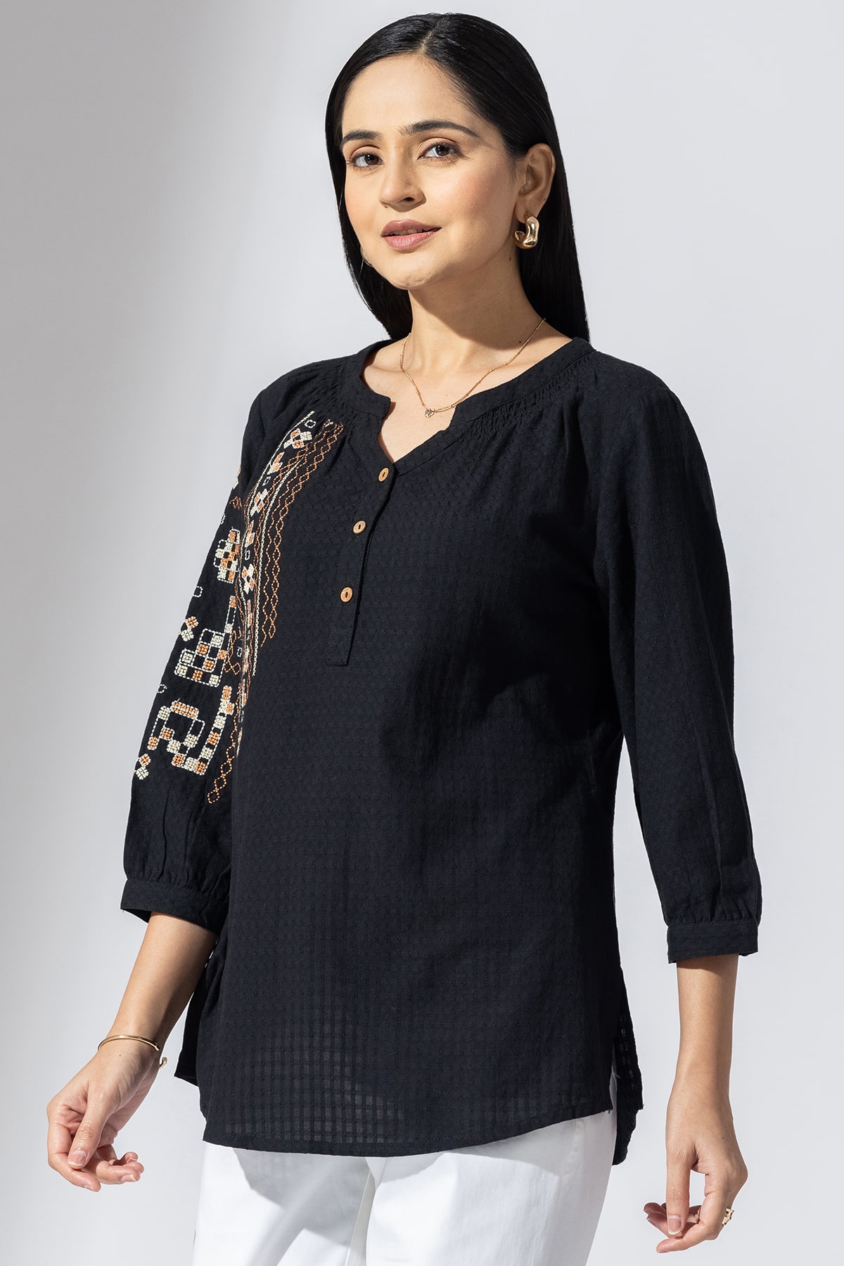 Embroidered Black Tops Ladies