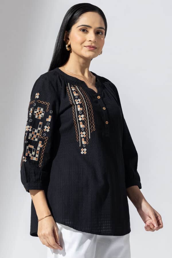 Embroidered Black Tops Ladies