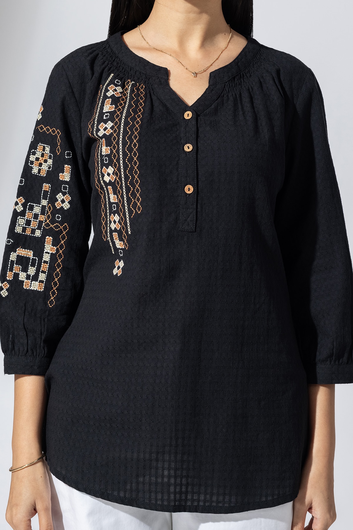 Embroidered Black Tops Ladies