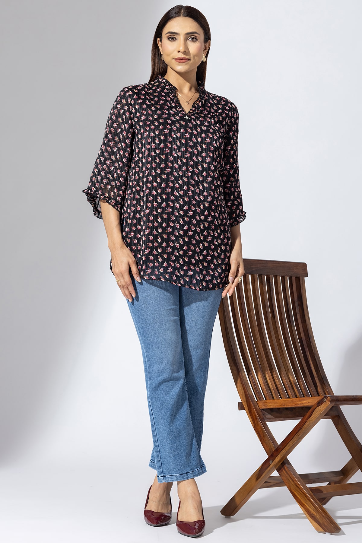 Hand Work Black Tops For Women