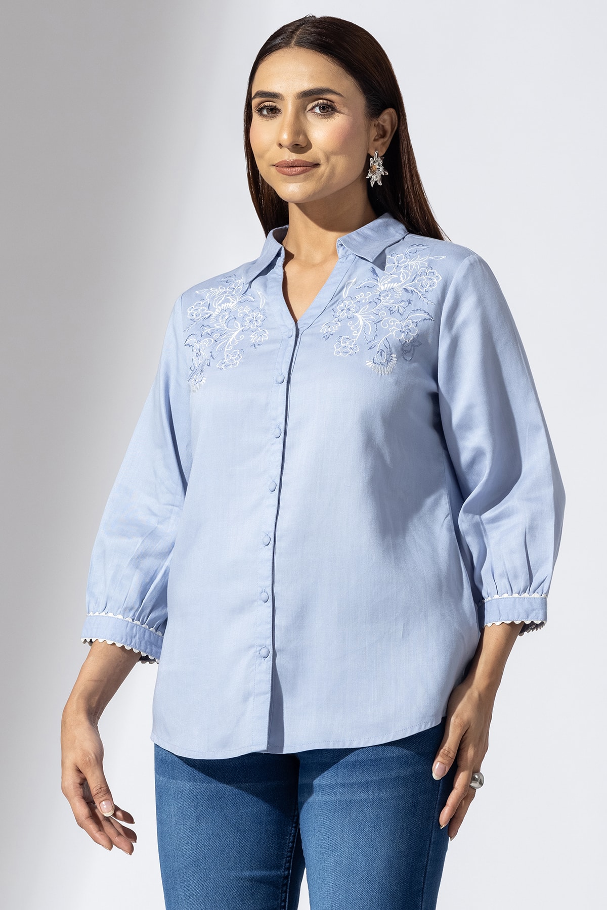 Embroidered Blue Shirt Women