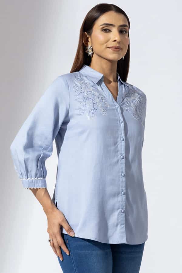 Embroidered Blue Shirt Women