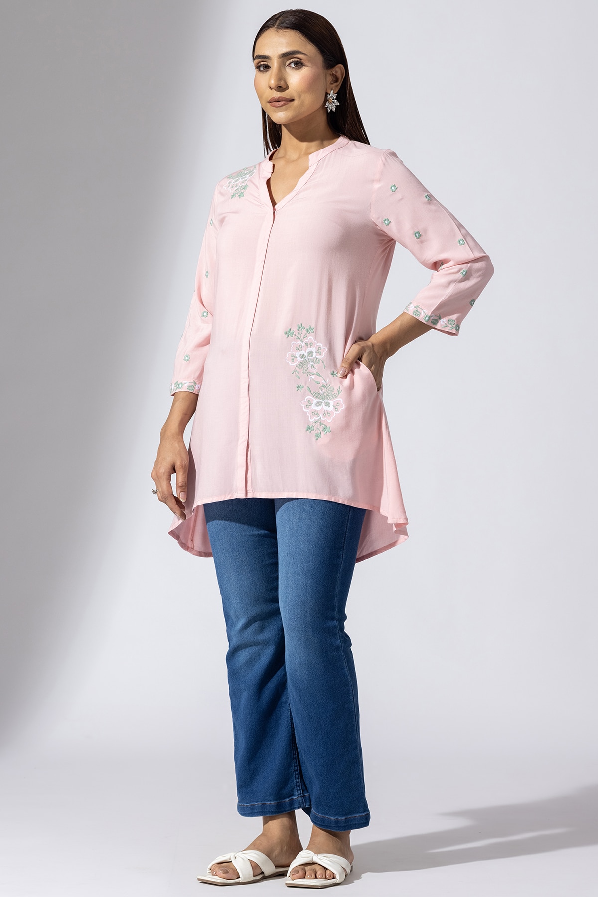 Embroidered Pink Tunic Women's