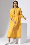 Embroidered Mustard Yellow Dress For Woman