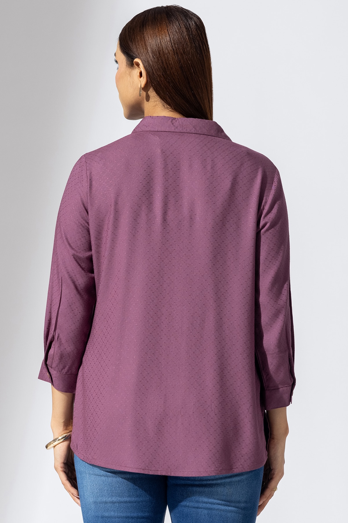Mauve Embroidered Collared Shirts For Women