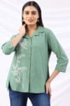Green Embroidered Shirt For Women
