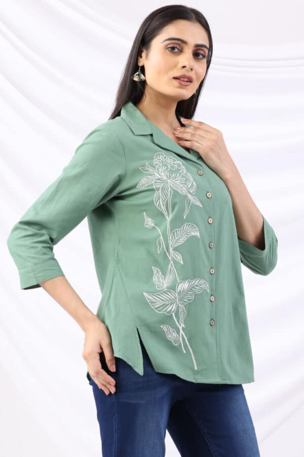 Green Embroidered Shirt For Women