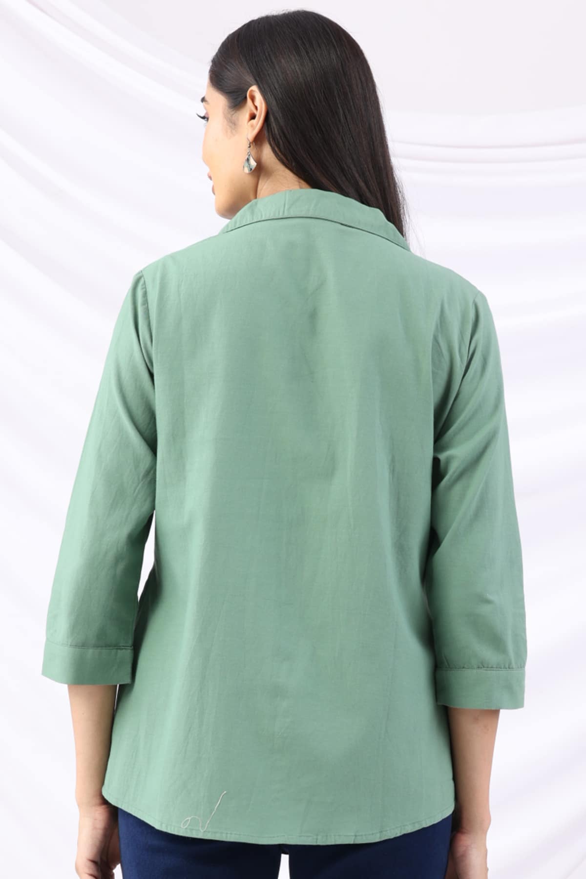 Green Embroidered Shirt For Women