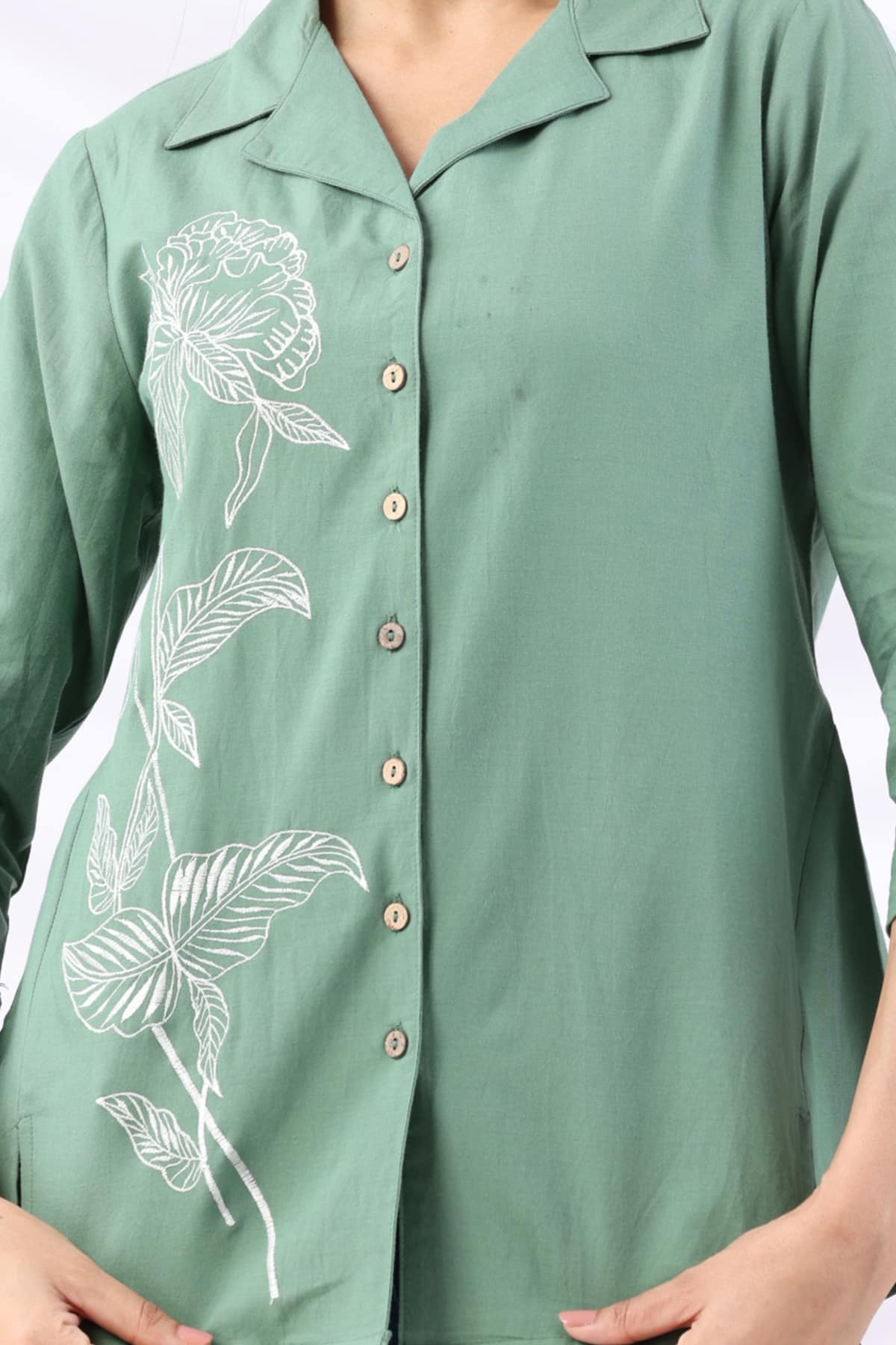 Green Embroidered Shirt For Women