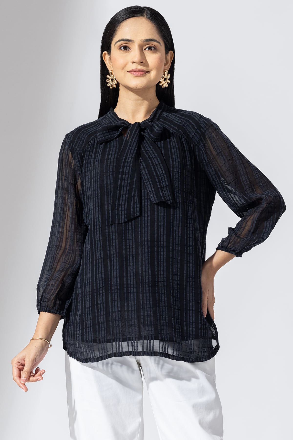 Black Striped Top Ladies