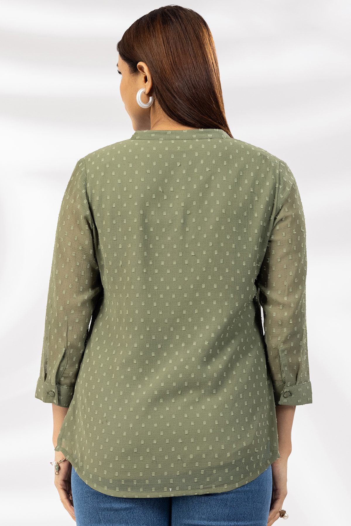 Dobby Olive Green Tops Ladies