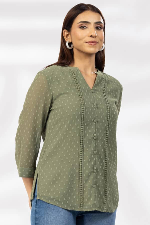 Dobby Olive Green Tops Ladies