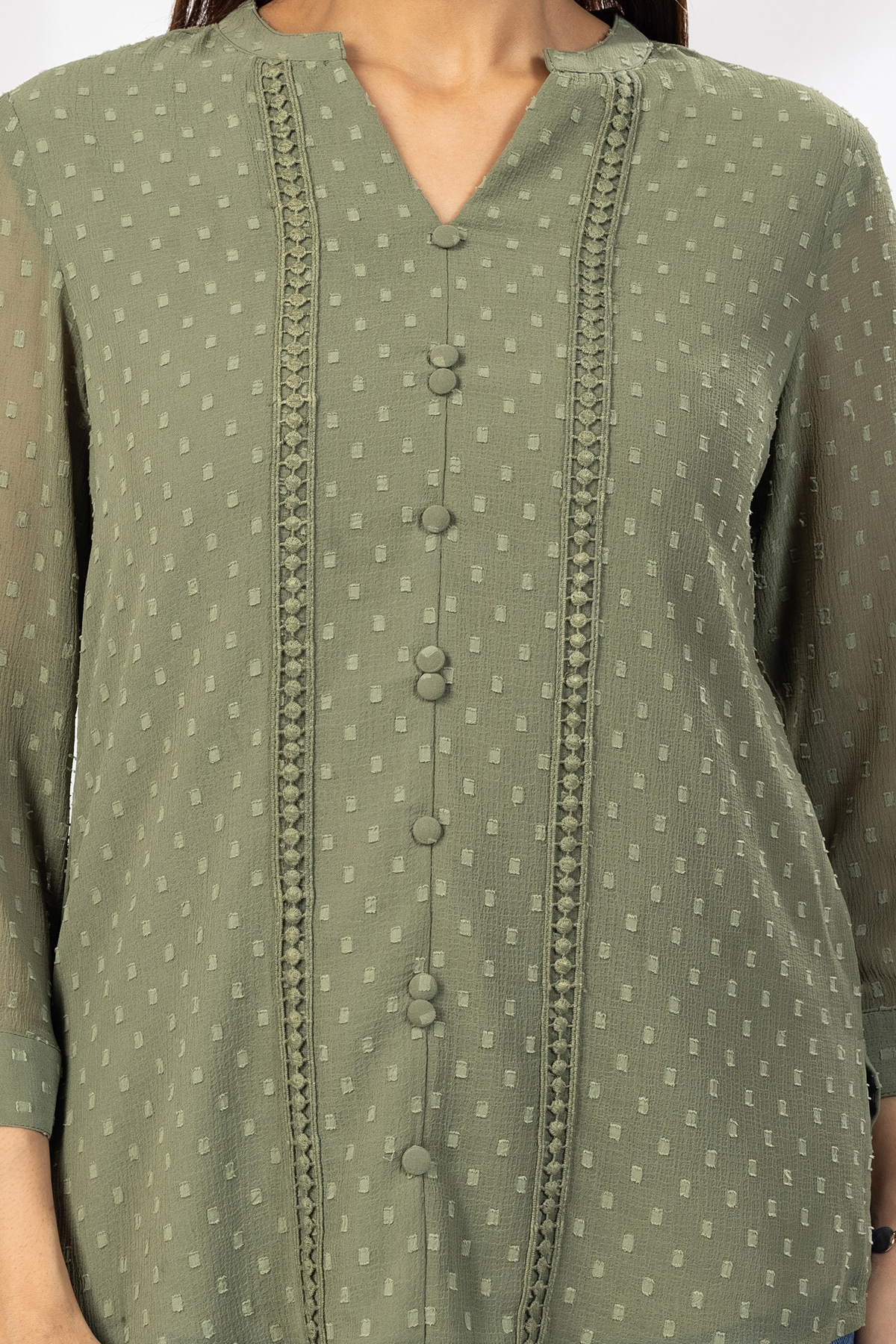 Dobby Olive Green Tops Ladies