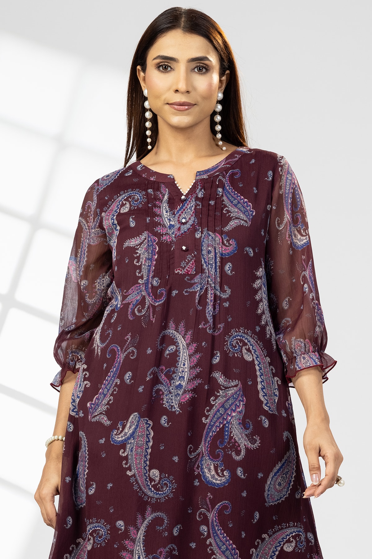 Pintuck Maroon Dress For Women Latest