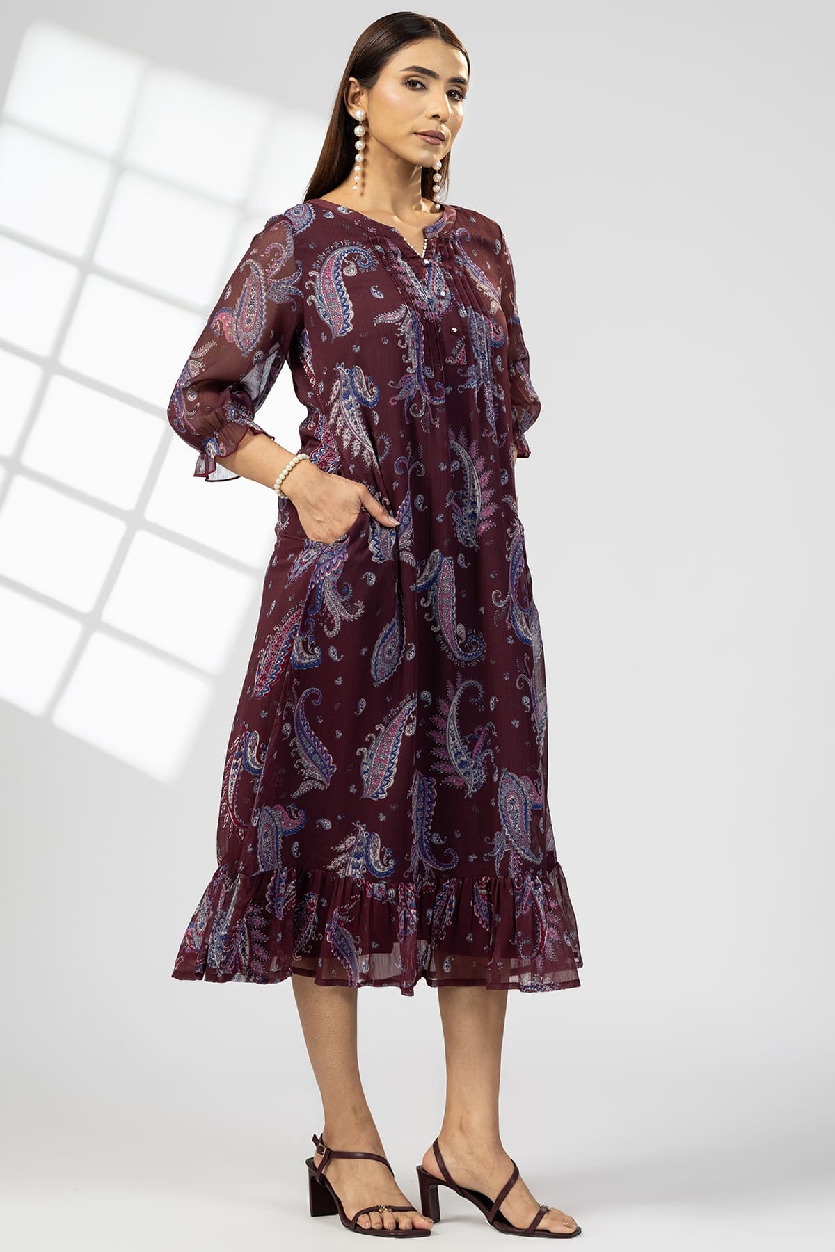 Pintuck Maroon Dress For Women Latest