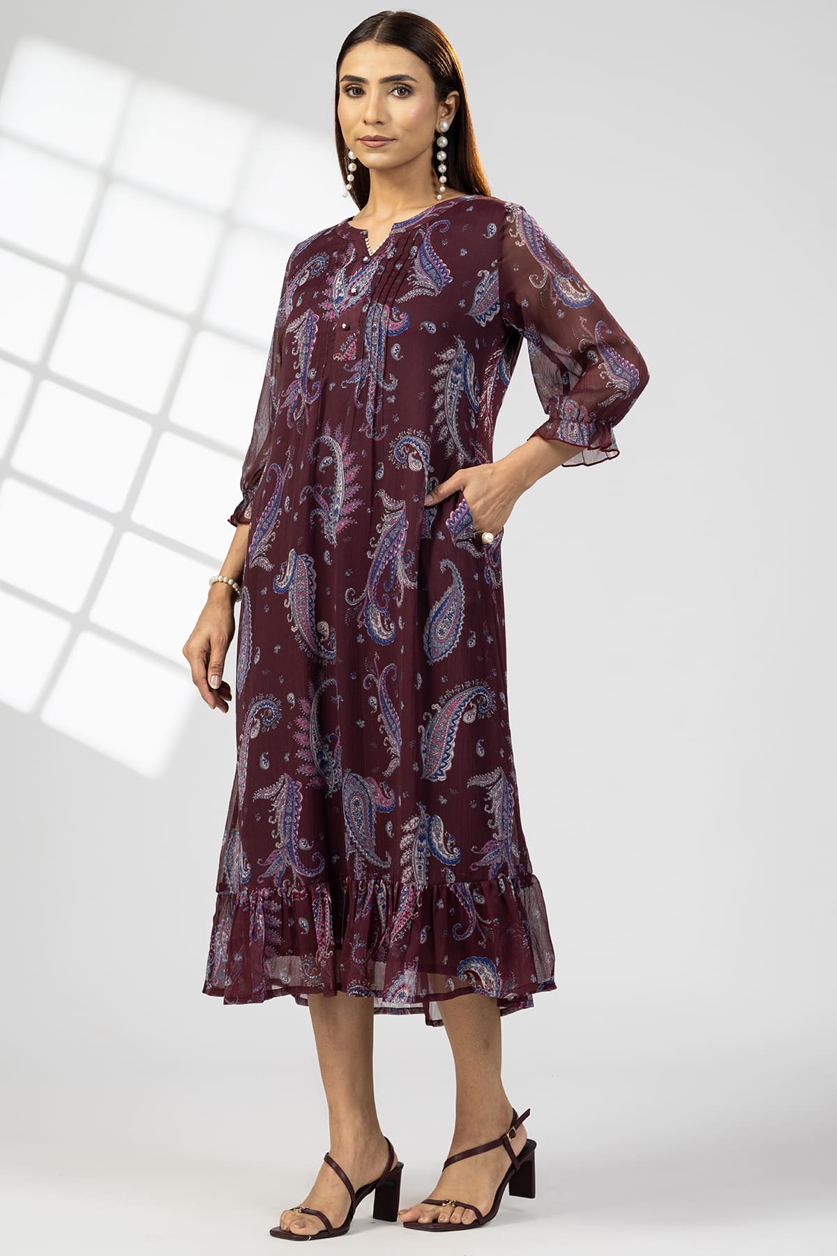 Pintuck Maroon Dress For Women Latest