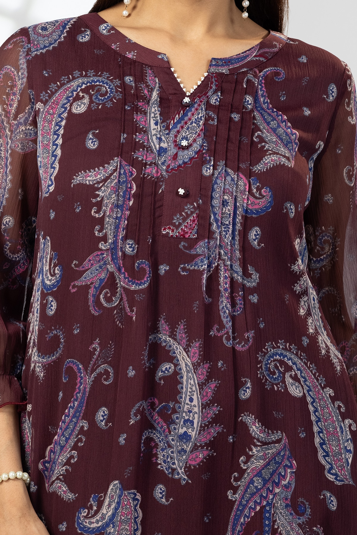 Pintuck Maroon Dress For Women Latest
