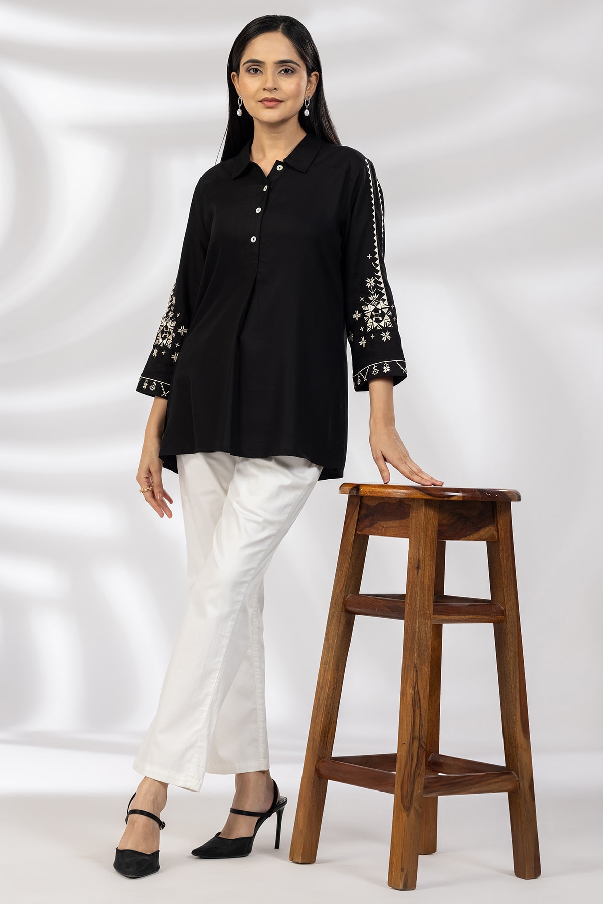 Black Embroidered Top For Woman